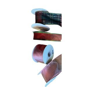 Vintage‎ Plaid Christmas Ribbon Lot Wired 2.5” Glitter Satin Mixed Rolls Holiday